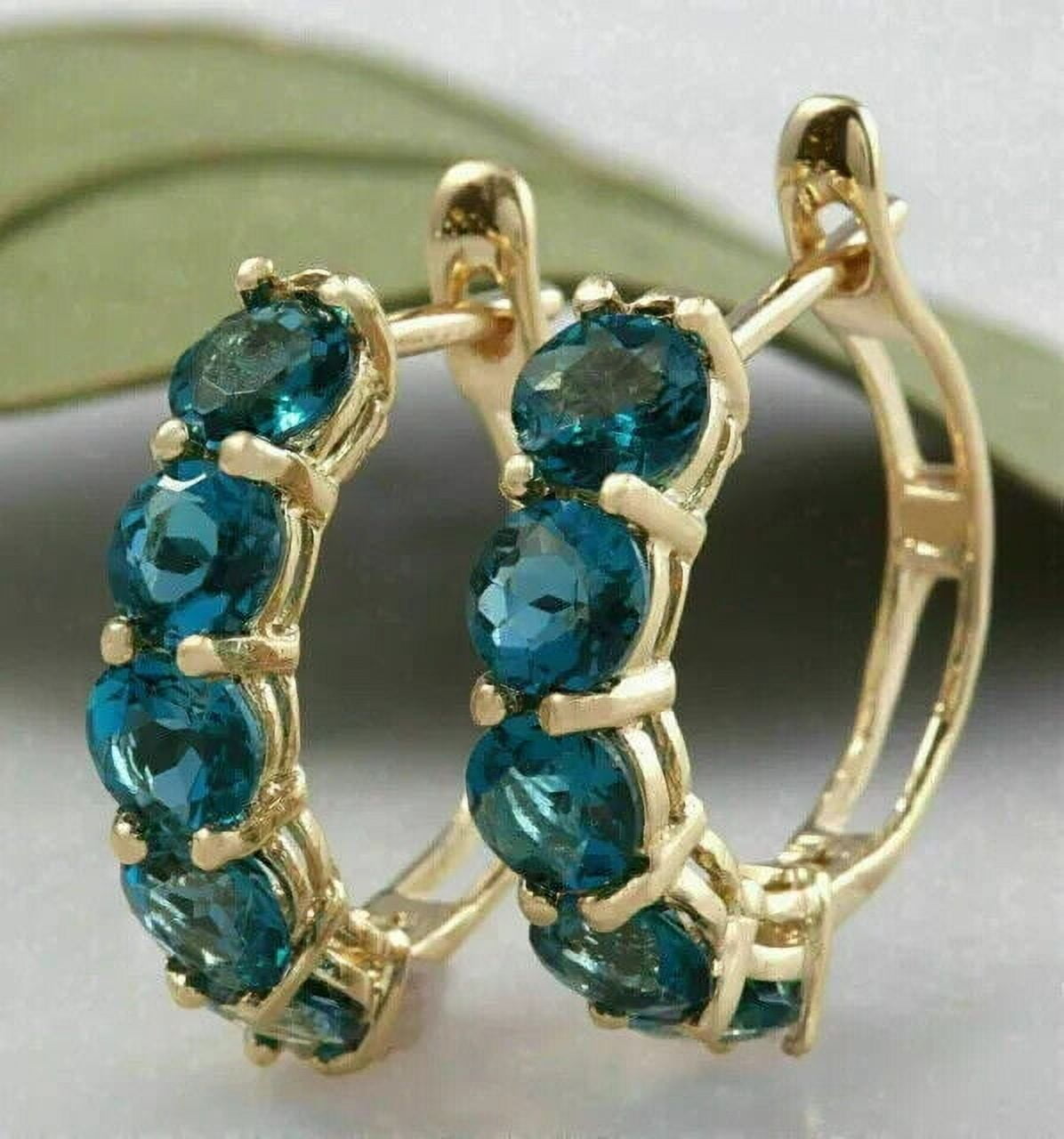 SUNNAH STYLES JEWELRY 2Ct Round Cut Lab Created London Blue Topaz Hoop Earrings 14K Yellow Gold Plated