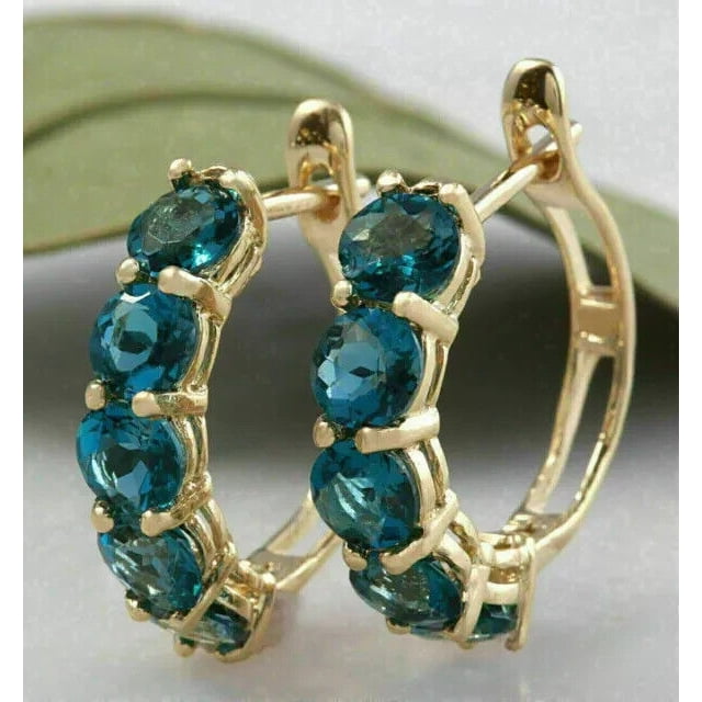 V3 Jewelry Sterling Silver Natural Round Cut 2.10 Carat London Blue Topaz Hoop Earrings main image 0