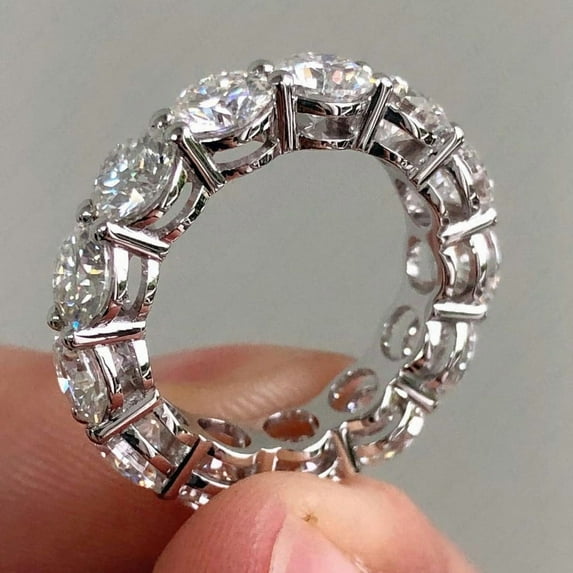 2Ct Round Cut Lab-Created Moissanite Eternity Wedding Band Ring In 14K White Gold Plated