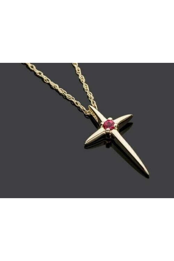 2Ct Round Cut Lab-Created Pink Ruby Women's Cross Pendant 14k Yellow Gold Plated