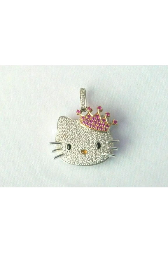 2Ct Round Cut Lab-Created Pink Sapphire Diamond Hello Kitty Pendant 14K White Gold Plated