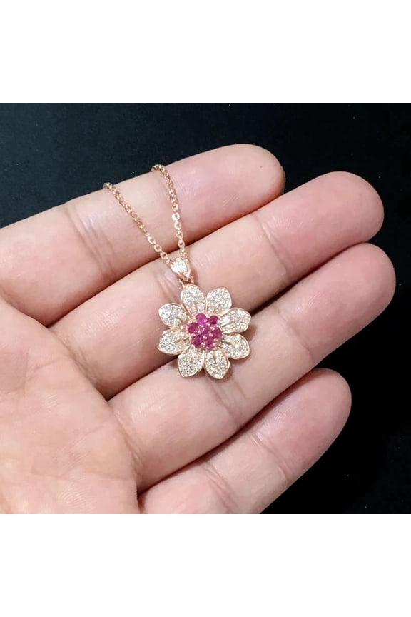 2Ct Round Cut Lab Created Pink Sapphire Flower Pendants 14K Yellow Gold Finish
