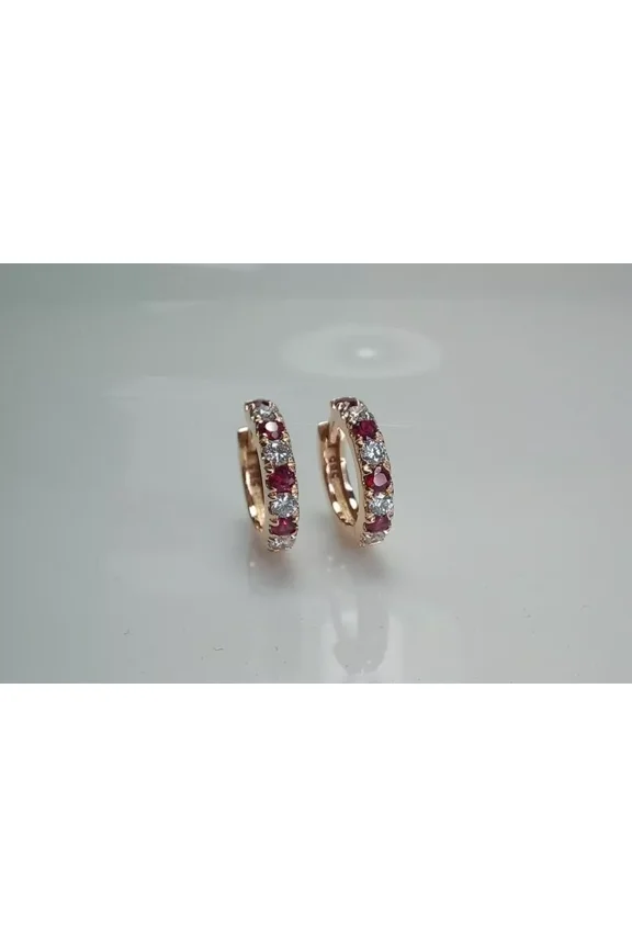 2Ct Round Cut Lab-Created Red Ruby Huggie Hoop Earrings in 14K Yellow Gold Plated