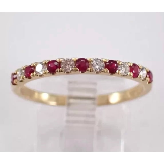 2Ct Round Cut Lab-Created Red Ruby Wedding Band Ring 14k Yellow Gold Plated
