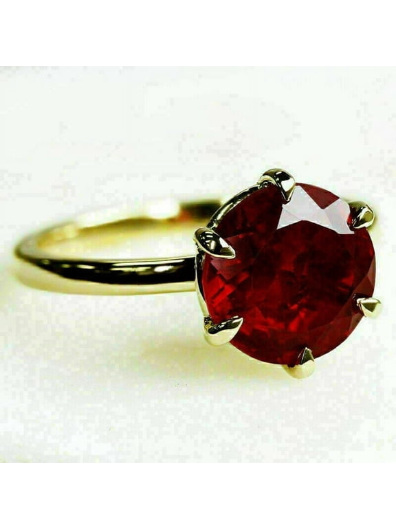 2Ct Round Cut Lab Created Red Ruby Women's Engagement Gift Ring 14K Yellow Gold Plated