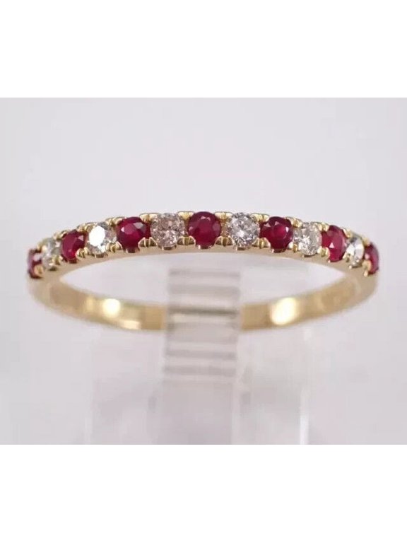 2Ct Round Cut Lab Created Red Ruby Women's Eternity Wedding Band Ring 14k Yellow Gold Plated