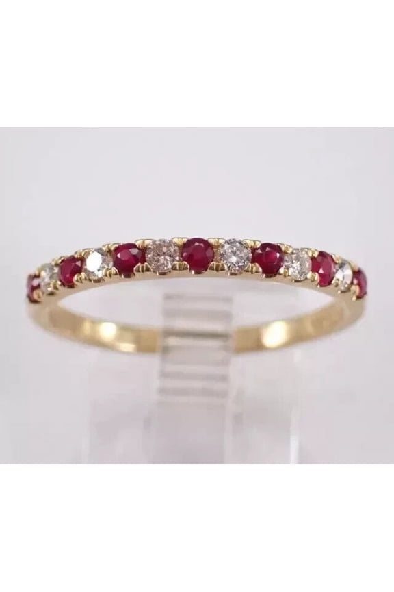 2Ct Round Cut Lab Created Red Ruby Women's Eternity Wedding Band Ring 14k Yellow Gold Plated