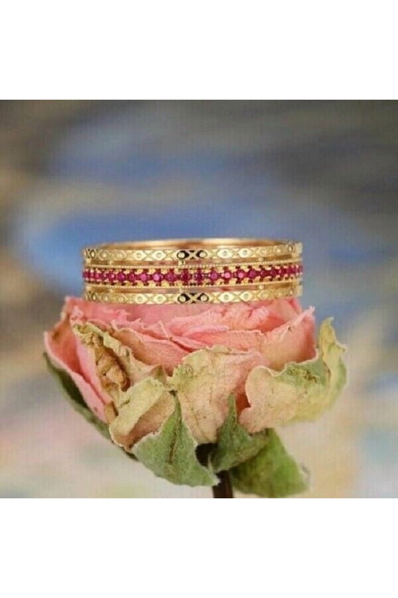 2Ct Round Cut Lab Created Red Ruby Women's Full Eternity Wedding Band Ring 14K Yellow Gold Plated