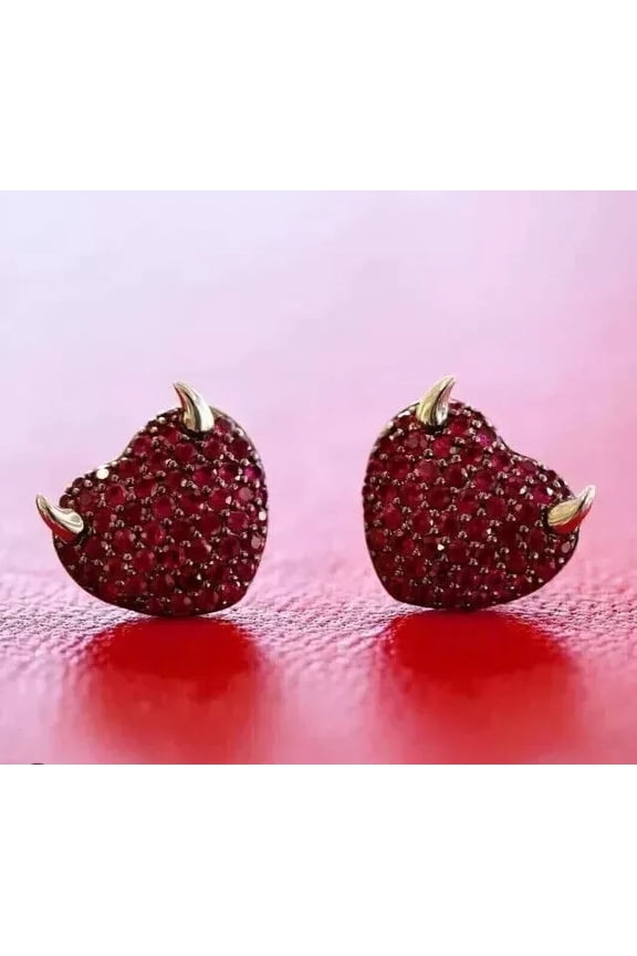 2Ct Round Cut Lab Created Ruby Women's Heart Stud Earrings in 14K Yellow Gold Plated