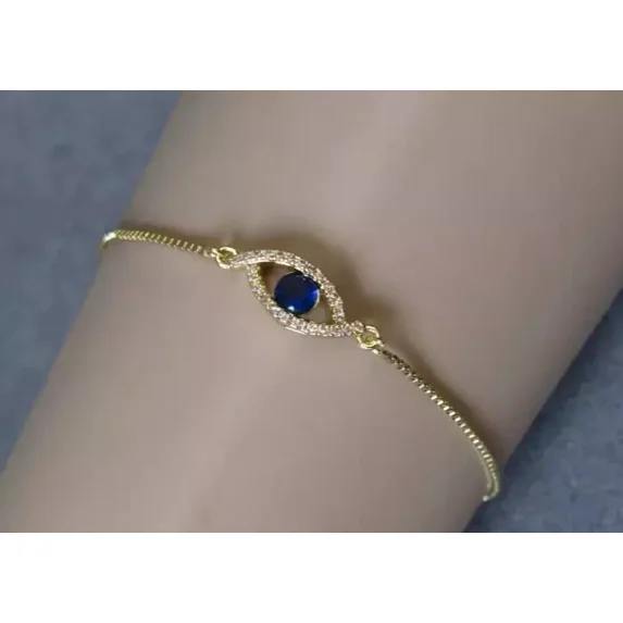 2Ct Round Cut Lab Created Sapphire Evil Eye Bolo Bracelet 14K Yellow Gold Plated