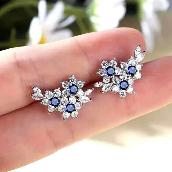 2Ct Round Cut Lab-Created Sapphire Women's Stud Earring 14k White Gold Plated