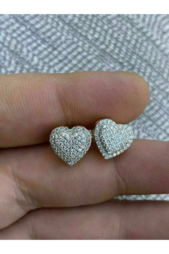 2Ct Round Cut Lab Created White Diamond Heart Shape Stud Earrings 14k Yellow Gold Plated