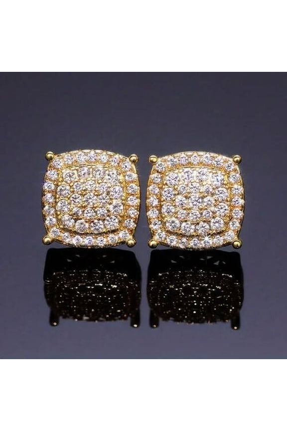 2Ct Round Cut Lab Created White Diamond Men's Women's Square Stud Earrings in 14K Yellow Gold Plated