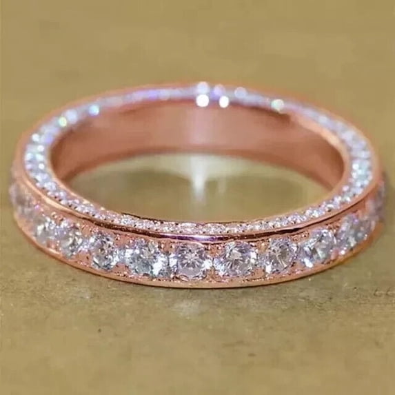 2Ct Round Cut Lab Created Women Eternity Wedding Band 14K Rose Gold Plated
