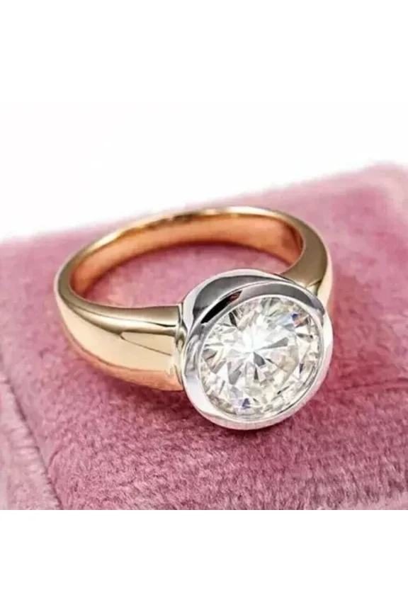 2Ct Round-Cut Moissanite Bezel Set Engagement Ring 14k Yellow Gold Plated