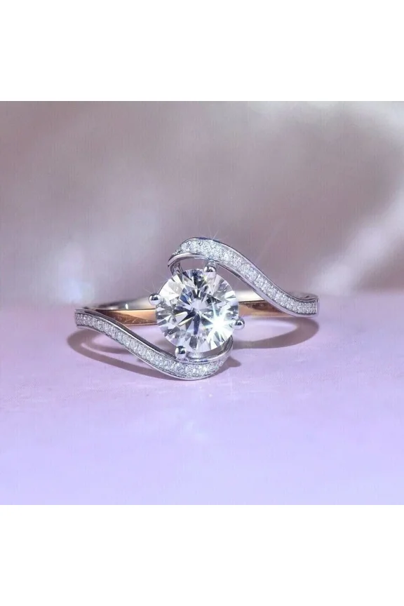 2Ct Round Cut Moissanite Pretty Wedding Band Ring In 14k Solid Two Tone Gold Plated