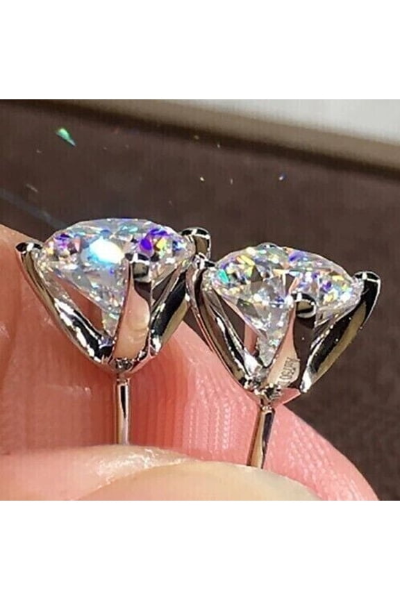 2Ct Round Cut Moissanite Push Back Solitaire Stud Earrings 925 Sterling Silver