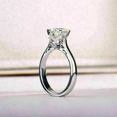 2Ct Round Cut Moissanite Solitaire Engagement Wedding Ring 14k White Gold Plated