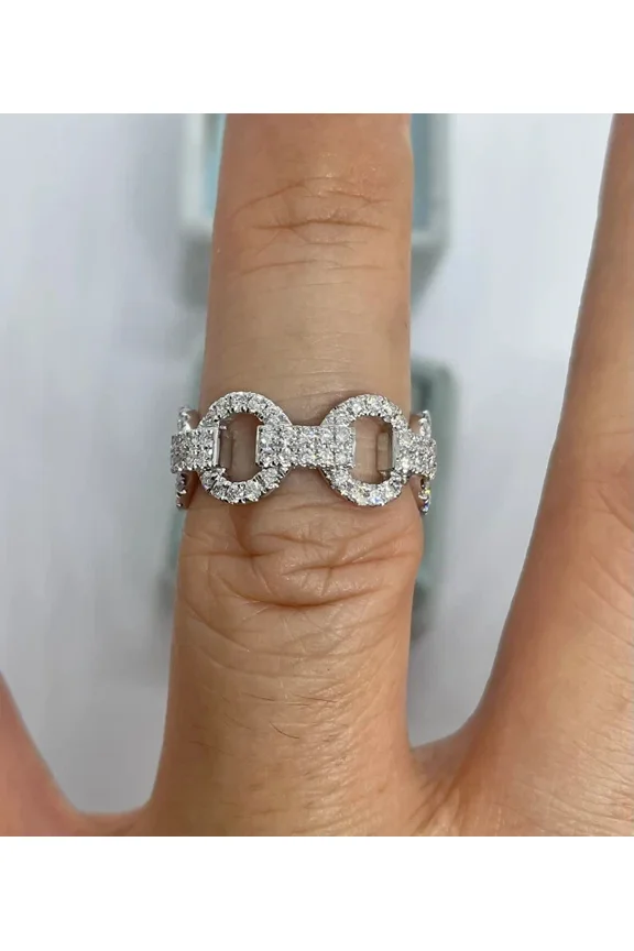 2Ct Round Cut Moissanite Stacked Wedding Link Ring 14K White Gold Plated