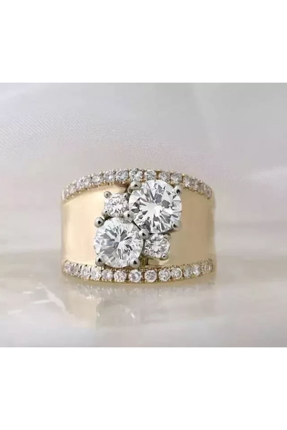 2Ct Round Cut Moissanite Thick Wide Wedding Band Ring 14k Yellow Gold Plated