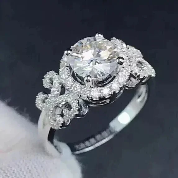 2Ct Round Cut Moissanite Wedding Halo Ring Women's Silver 14k White ...