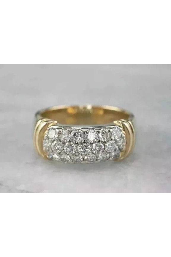 2Ct Round Cut Natural Moissanite Engagement Band Ring 14K Two-Tone Gold Plated