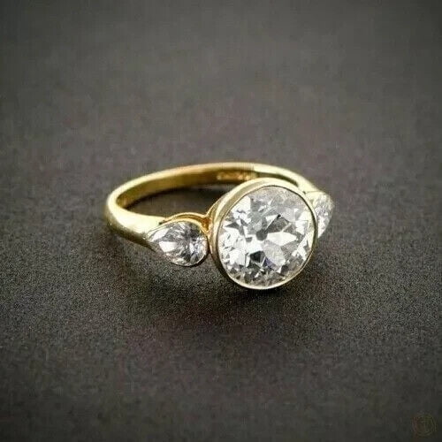 2Ct Round Cut Natural Moissanite Women's Wedding Ring 14K Yellow Gold ...