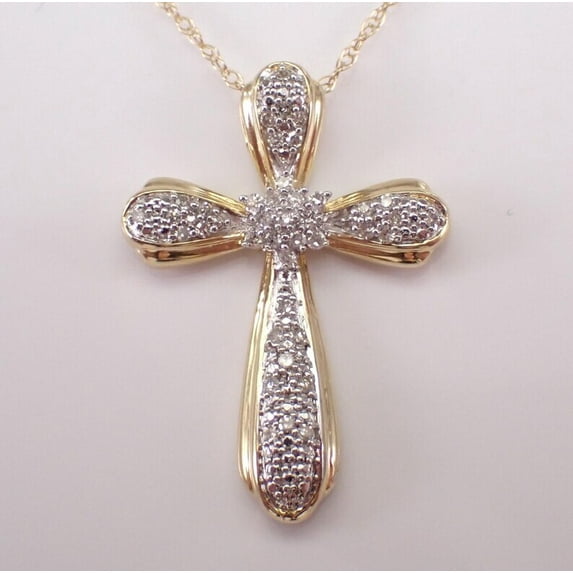 2Ct Round Cut Real Moissanite Cluster Cross Charm Pendant 14K Yellow Gold Plated