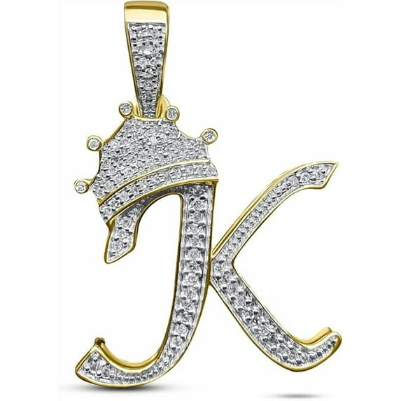 2Ct Round Cut Real Moissanite Crown 3D Initial Pendant Letter K Men's Pendant In 14K Yellow Gold Plated
