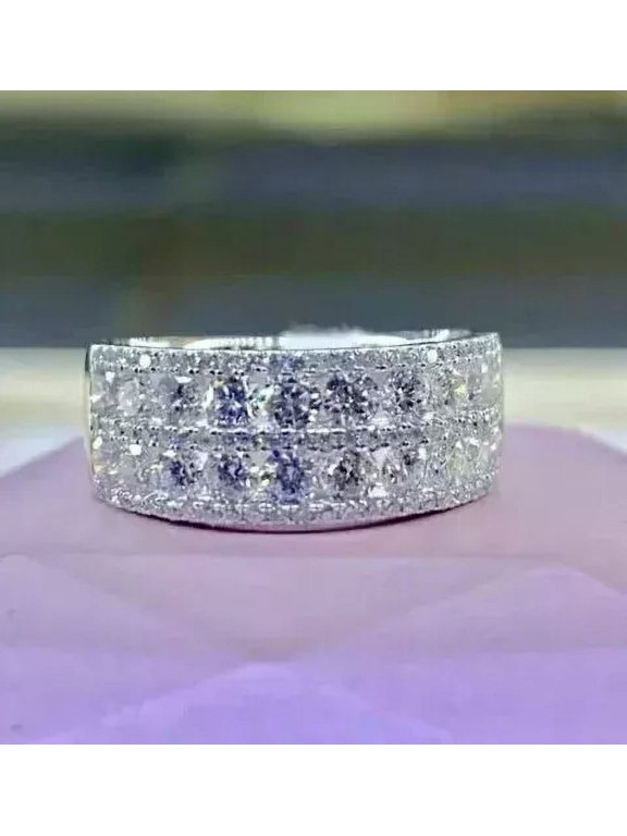 2Ct Round Cut Real Moissanite Men's Channel Set Anniversary Band Ring 14K White Gold Plated