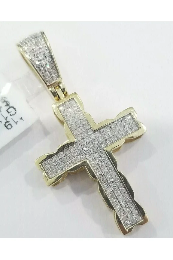 2Ct Round Cut Real Moissanite Men's Cross Charm Pendant 14k Yellow Gold Plated