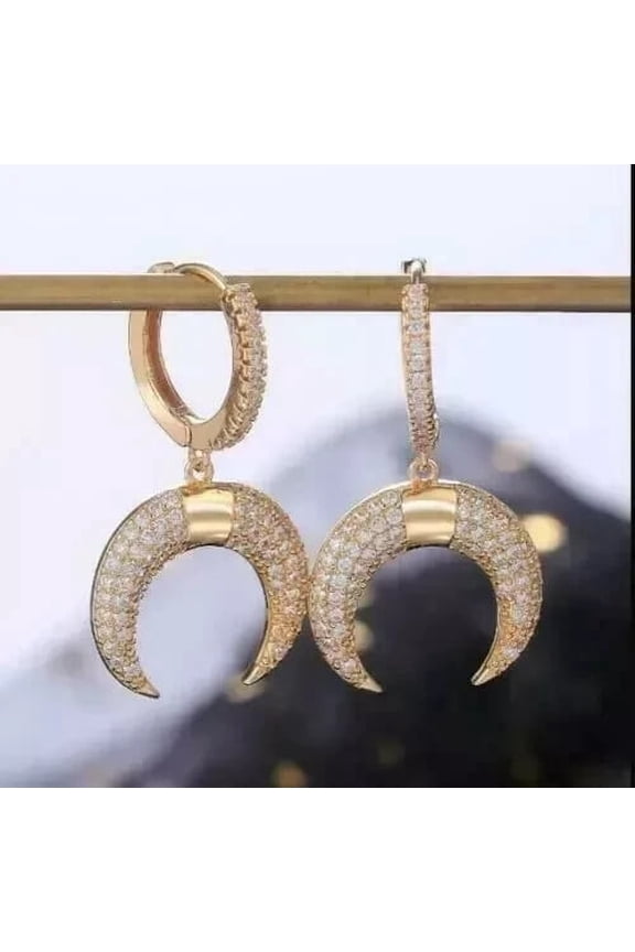 2Ct Round Cut Real Moissanite Moon Drop & Dangle Earrings 14K Yellow Gold Plated