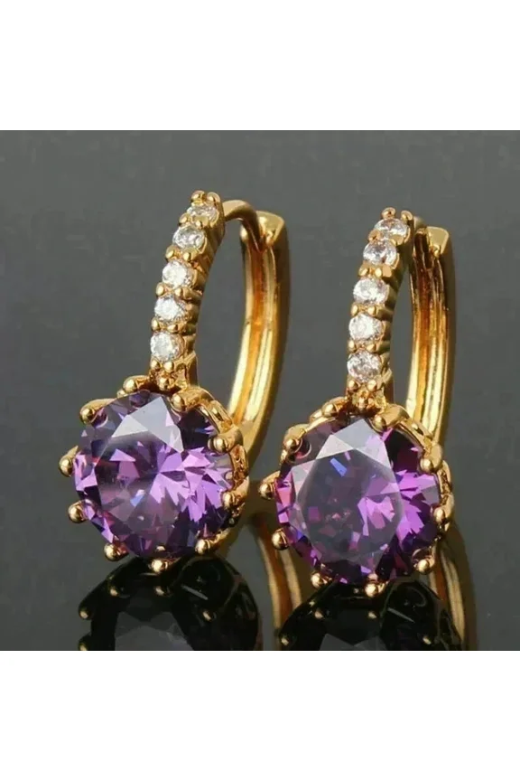 2Ct Round Cut Simulated Amethyst Women's Huggie/Hoop Earrings 14K Yellow Gold Plated