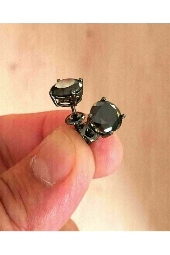 2Ct Round Cut Simulated Black Diamond Women Birthday Gift Stud Earrings 14K Black Gold Plated