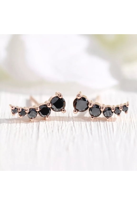 2Ct Round Cut Simulated Black Diamond Women Stud Earrings 14K Rose Gold Plated 925 Silver