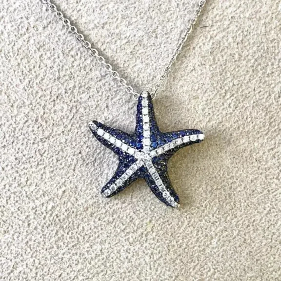 2Ct Round Cut Simulated Blue Sapphire Charm Pendant 14K White Gold Plated