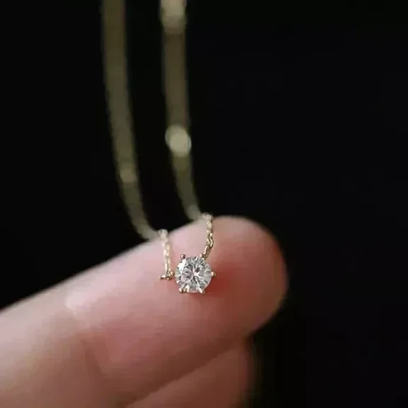 2Ct Round Cut Simulated Diamond 6 Prong Solitaire Pendant Necklaces 14k Yellow Gold Plated Silver