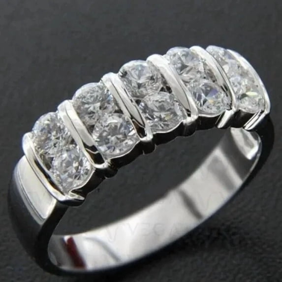 2Ct Round Cut Simulated Diamond Bnad Two Row Women's Engagement Wedding Ring 14k White Gold Plated 925 Silver