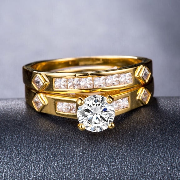 2Ct Round Cut Simulated Diamond Bridal Set Engagement Ring In 14k Yellow Gold Plated Pure 925 Sterling Silver