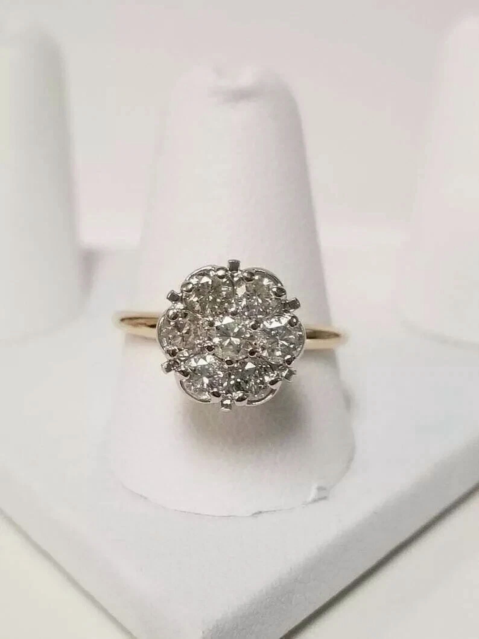 2Ct Round Cut Simulated Diamond Cluster Flower Shape Ring 14K Yellow ...
