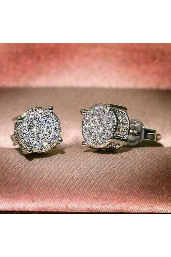 2Ct Round Cut Simulated Diamond Cluster Men's Stud Earrings 14K White Gold Plated