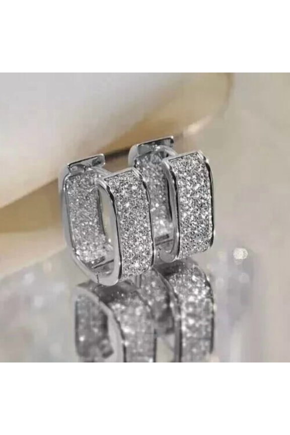 2Ct Round Cut Simulated Diamond Cluster Wedding Women's Huggie Hoop Earrings 14K White Gold Plated 925 Silver For Her