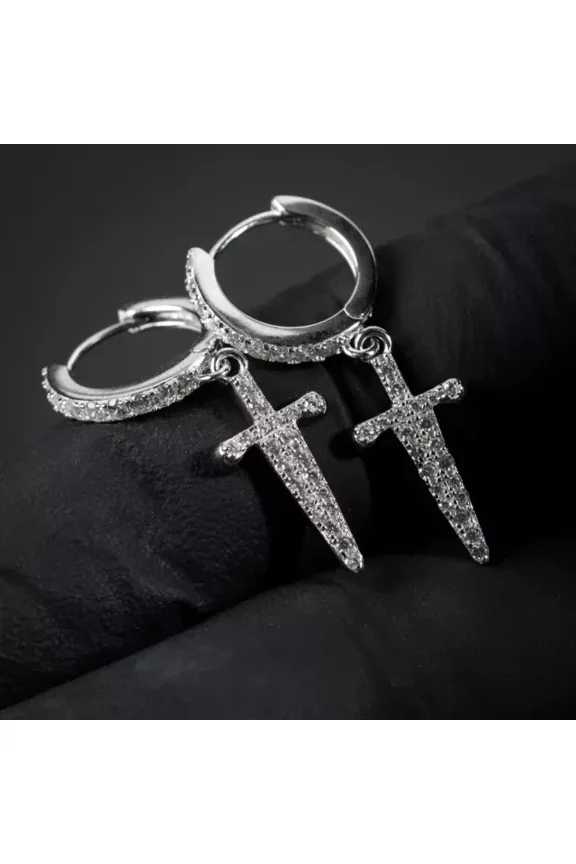 2Ct Round Cut Simulated Diamond Cross Drop Dangle Men's & Women's Earrings 14K White Gold Plated 925 Sterling Silver