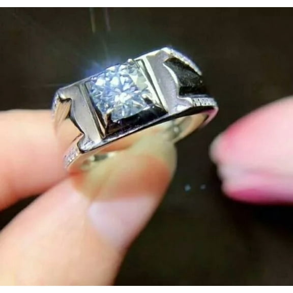 2Ct Round Cut Simulated Diamond Engagement Men's Band Ring 14K White Gold Plated 925 Silver