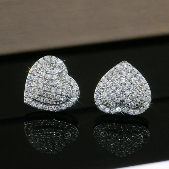 2Ct Round Cut Simulated Diamond Heart Shape Cluster Stud Earrings 925 Sterling Silver 14K White Gold Plated