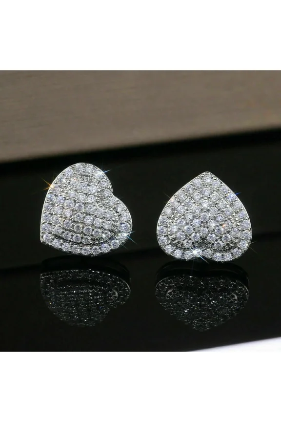 2Ct Round Cut Simulated Diamond Heart Shape Cluster Stud Earrings 925 Sterling Silver 14K White Gold Plated