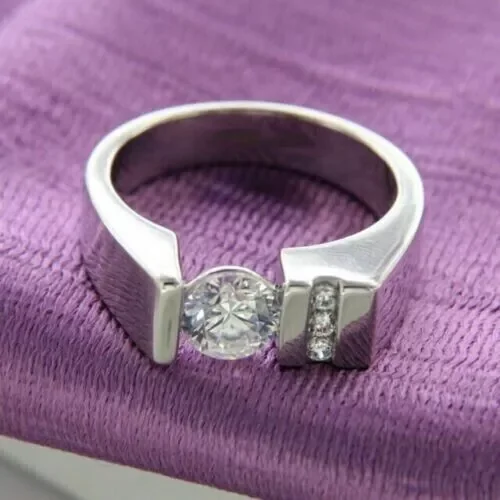 2Ct Round Cut Simulated Diamond Men Wedding Engagement Band Ring 14K White Gold Plated 925 Silver