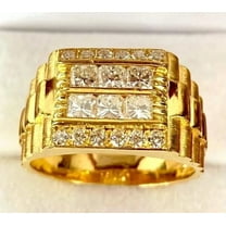2Ct Round Cut Simulated Diamond Men's Band Wedding Ring 14k Yellow Gold Plated 925 Sterling Silver