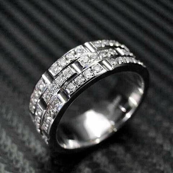 2Ct Round Cut Simulated Diamond Men's Classy Wedding Band Ring 14k ...