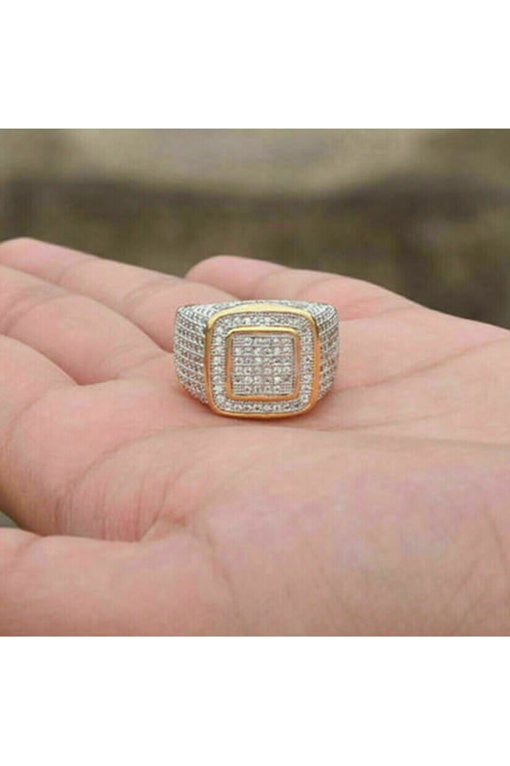 2Ct Round Cut Simulated Diamond Men's Engagement Pinky Ring 14K Yellow Gold Plated - Size 14.5